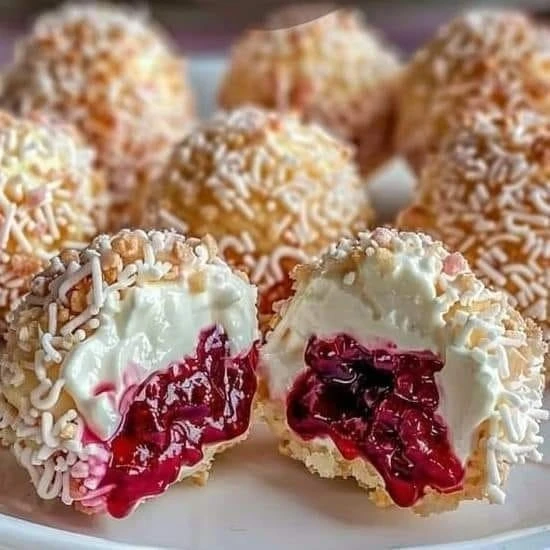 Palline di pasta sfoglia irresistibili ripiene di crema e frutti di bosco Palline di pasta sfoglia irresistibili ripiene di crema e frutti di bosco