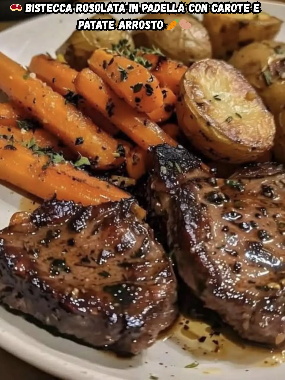 Bistecca Rosolata in Padella con Carote e Patate Arrosto
