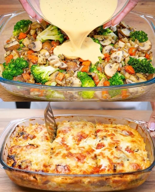 Deliziosa casseruola di verdure con broccoli, patate e funghi