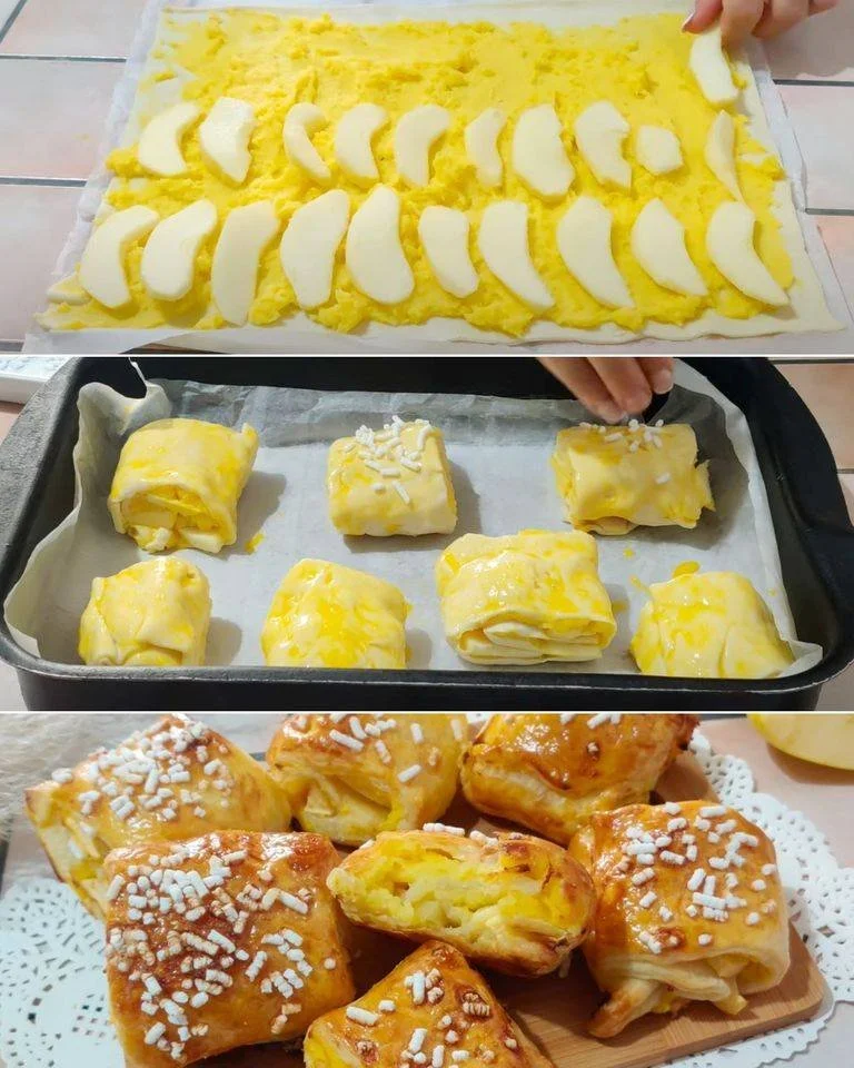 Ripieni di mele e salsa alla vaniglia, questi rotoli di pasta sfoglia sono semplicemente deliziosi