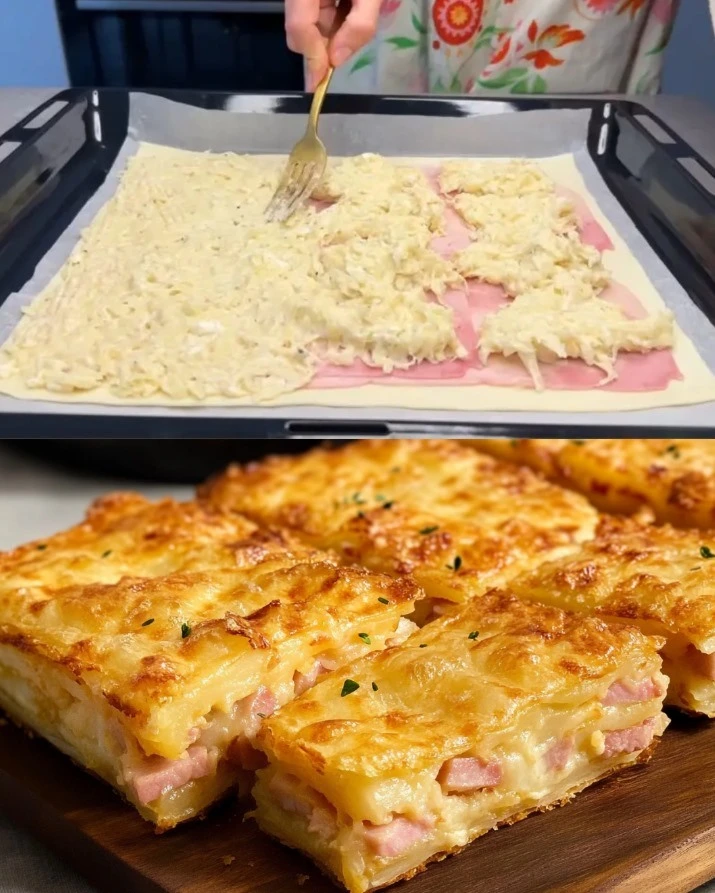 Sformato di pasta sfoglia con patate, prosciutto e formaggio