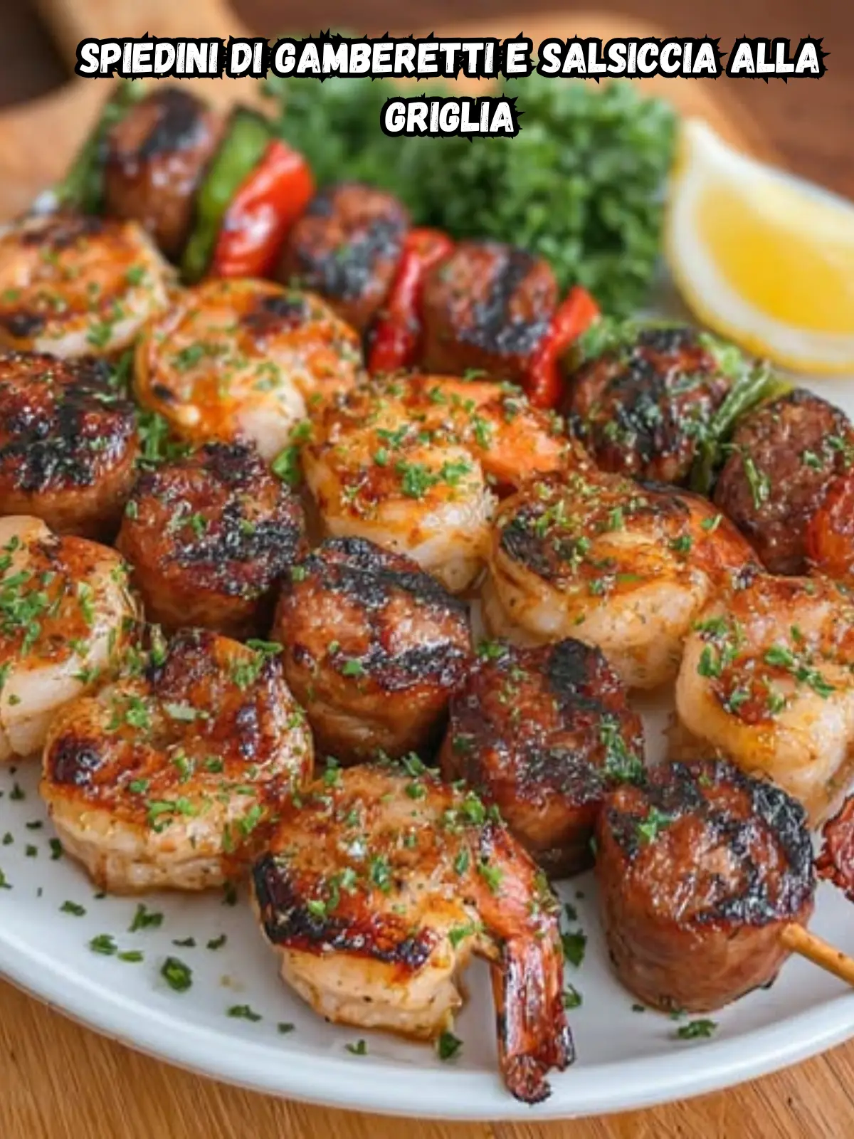 Spiedini di Gamberetti e Salsiccia alla Griglia