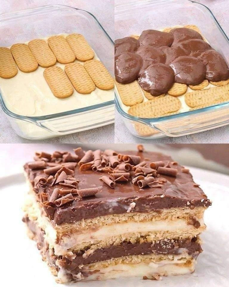 Dessert di budino con biscotti al cioccolato a strati