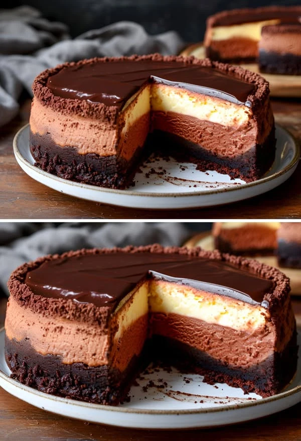 Torta cremosa ai tre cioccolati